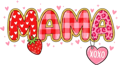Mama Valentine DTF Transfer with Hearts, Plaid, Leopard Print & Glitter