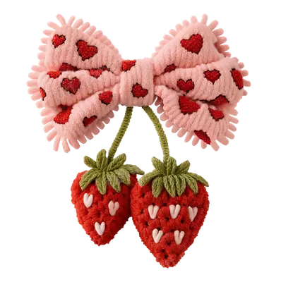 Pink Knitted Bow Strawberry Hearts DTF Transfer | Cute Y2K Aesthetic