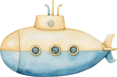 Cute Watercolor Submarine DTF Transfer - Ready to Press Kids Ocean Design
