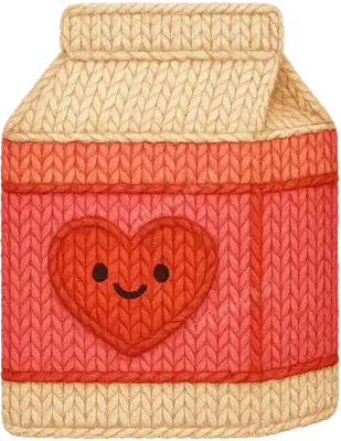 Cute Knitted Milk Carton Smiling Heart DTF Transfer