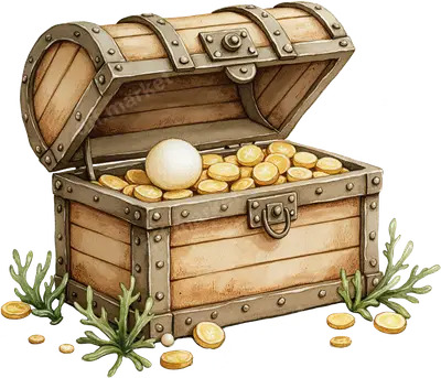 Ready to Press Treasure Chest DTF Transfer with Gold Coins & Pearl